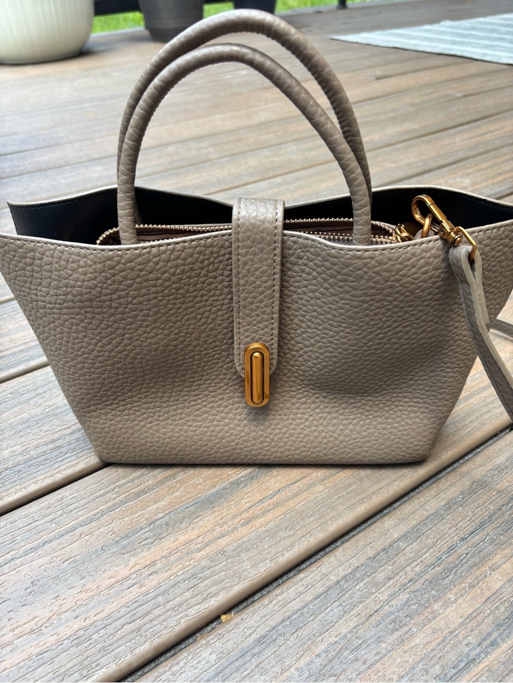 Taupe Leather Top-Handle Tote with Gold Hardware-NWOT